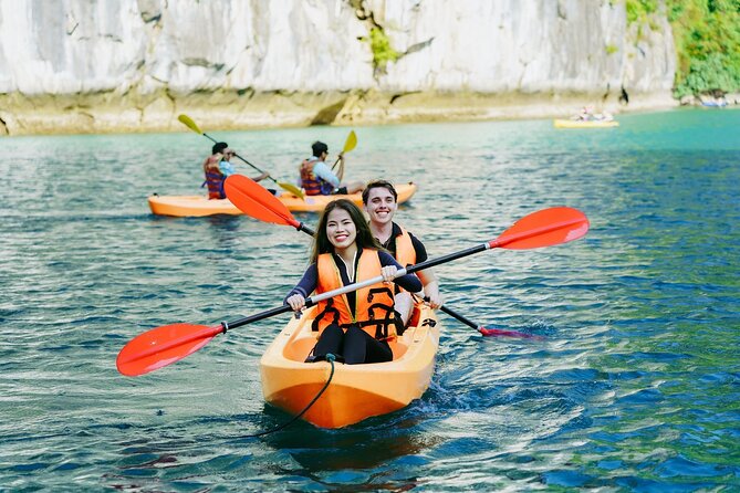 Best Price Halong 5 Star Day Cruise Buffet, Pool ,Sunset party - Hang Luon Cave: what the optional kayak/sampan adds