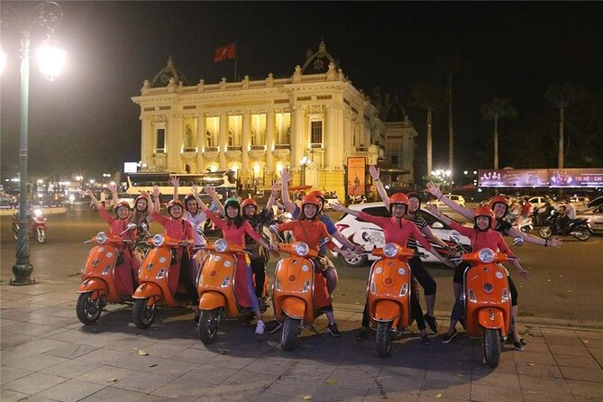 Female Riders Vespa Night Street Food + Train Street food 4 Hours - Hồ Trúc Bạch: pho cuốn, pho chon, pho chiên phồng, and more alleys