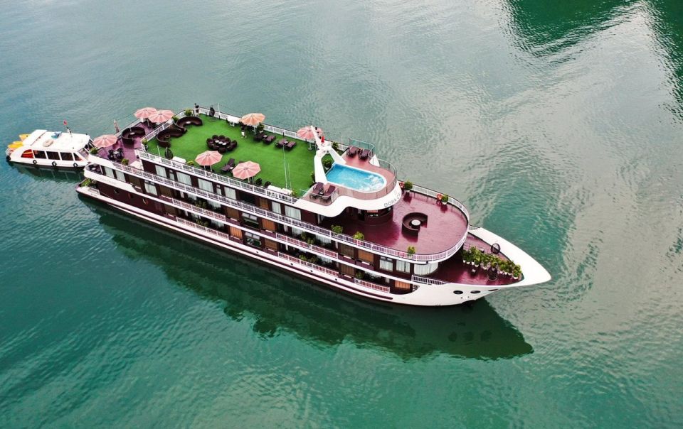 From Ninh Binh: Ha Long - Lan Ha Bay 2D1N on 5-star Cruise - Checking in on the cruise: welcome drink, safety briefing, then lunch