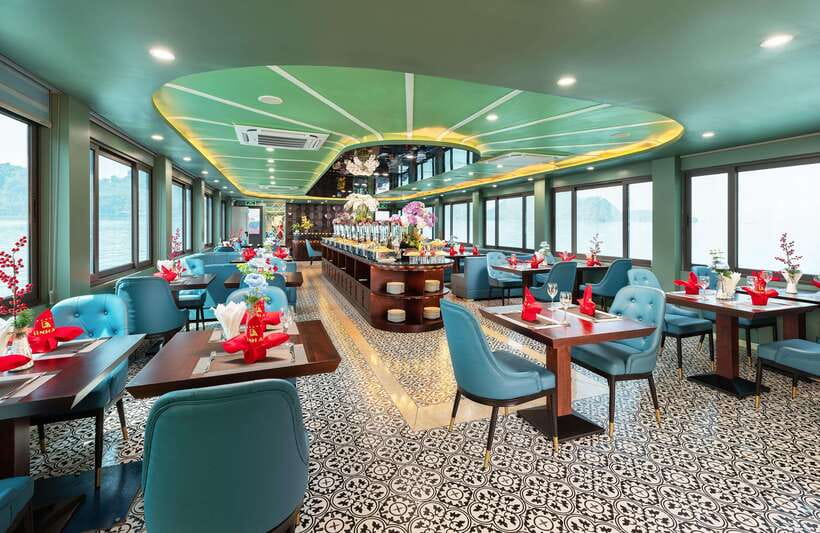 Ha Long & Bai Tu Long bay cruise wt Kayakking & buffet lunch - The sunset tea party on the way back: what the evening portion is really for