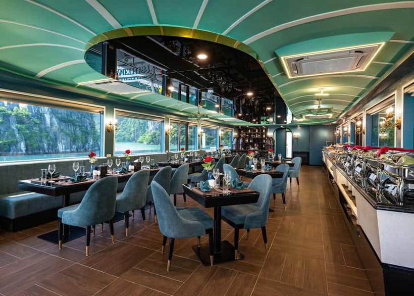 Ha Long Bay Cruise w/ Jacuzzi, Kayak & Limo from Hanoi - Lunch on the bay: 30+ dishes, and a view while you eat
