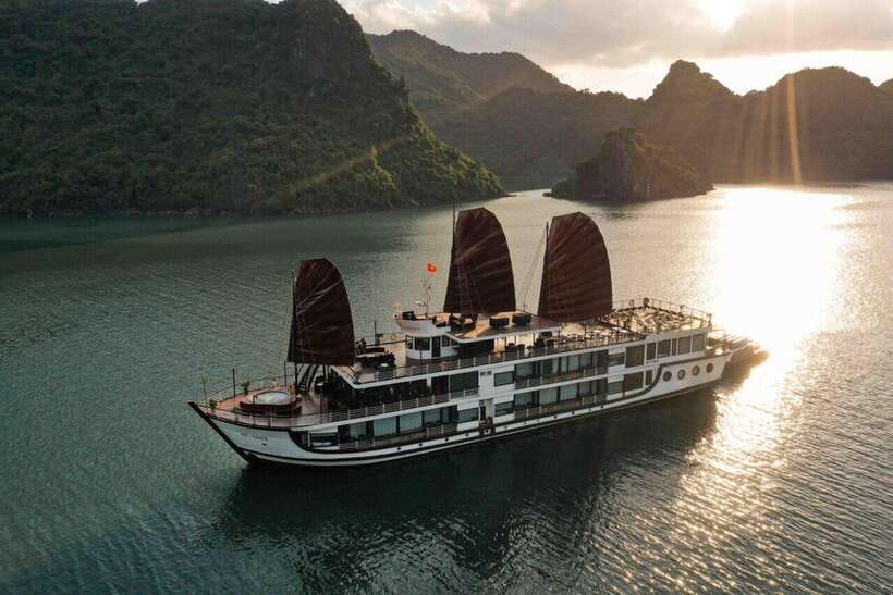 Hanoi: 2D1N Ha Long Bay, Lan Ha Bay by Amanda Luxury Cruise - Day 1 dining on the sundeck: French-style elegance, Vietnamese flavors, and evening shows