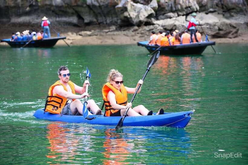 Hanoi: Luxury Lan Ha Bay Jade Sails Cruise with Buffet Lunch - Dark & Bright Caves: bamboo boats into a quiet, enclosed lagoon