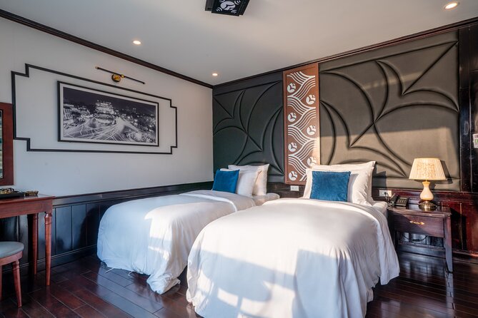 La Charm Cruise 2 day Explore Halong Bay Lan Ha Bay from Hanoi - Luxury cabin basics: private balcony, jacuzzi, and celebrating right