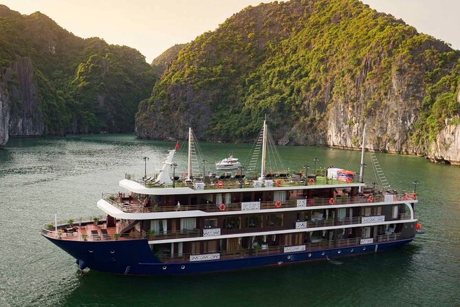 La Pandora Cruise Explore Ha Long Bay and Cat Ba Island 2 days 1 night on boat - Entering La Pandora: four decks, A/C balcony cabins, and an on-board sky bar